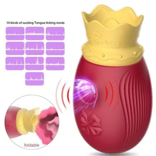 The Crown 3 in 1 Licking Air Pulse Vibrator (Red)