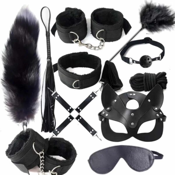 Black Exotica Couples Fun Bondage & Toy Set ( 14 Pieces)